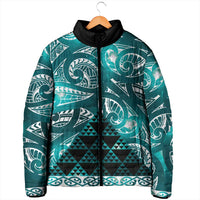 Matariki New Zealand Padded Jacket NZ Niho Taniwha Maori New Year Cyan Galaxy LT14 - Polynesian Pride