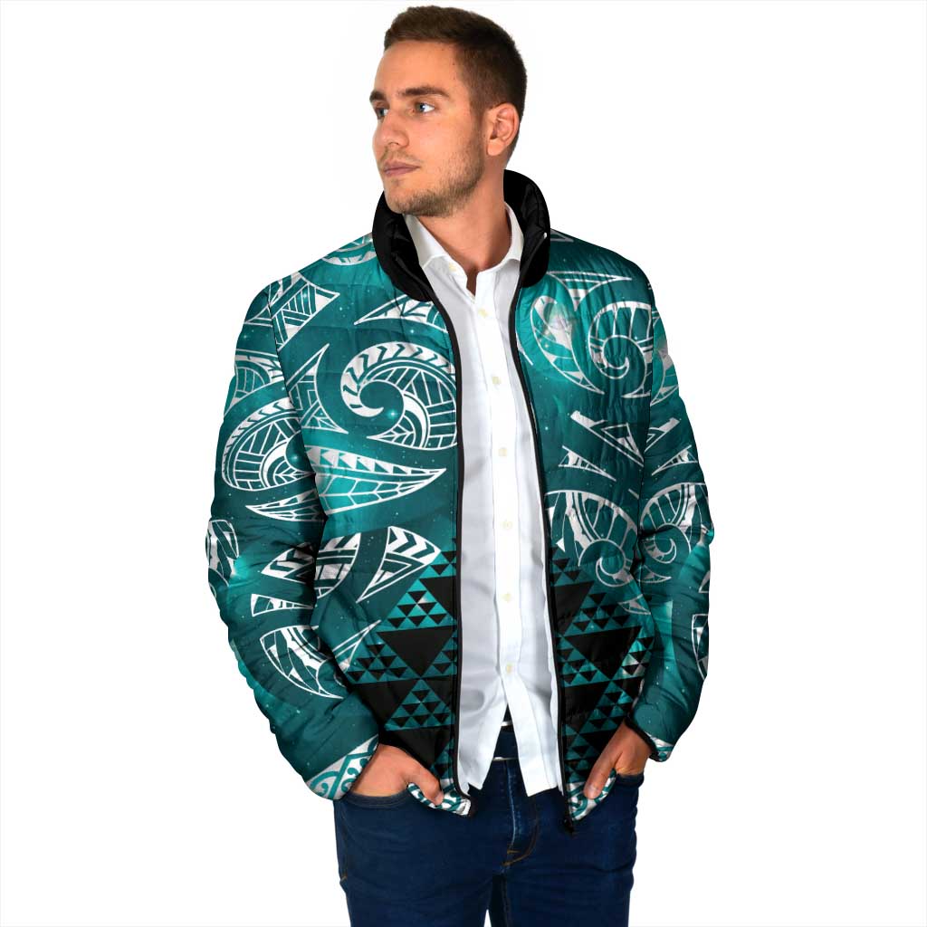 Matariki New Zealand Padded Jacket NZ Niho Taniwha Maori New Year Cyan Galaxy LT14 - Polynesian Pride