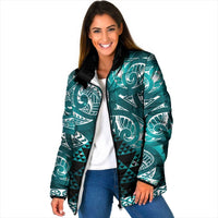 Matariki New Zealand Padded Jacket NZ Niho Taniwha Maori New Year Cyan Galaxy LT14 Women Cyan - Polynesian Pride