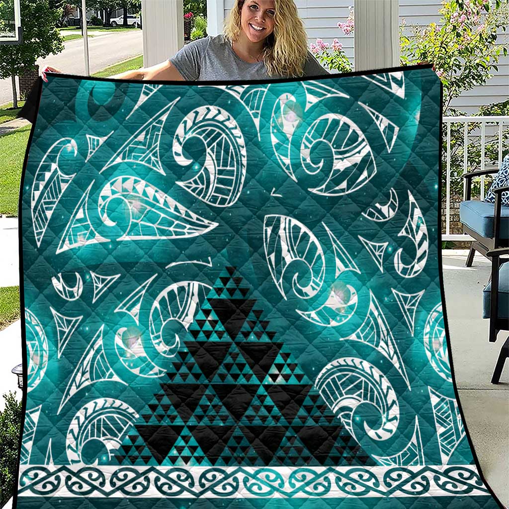 Matariki New Zealand Quilt NZ Niho Taniwha Maori New Year Cyan Galaxy