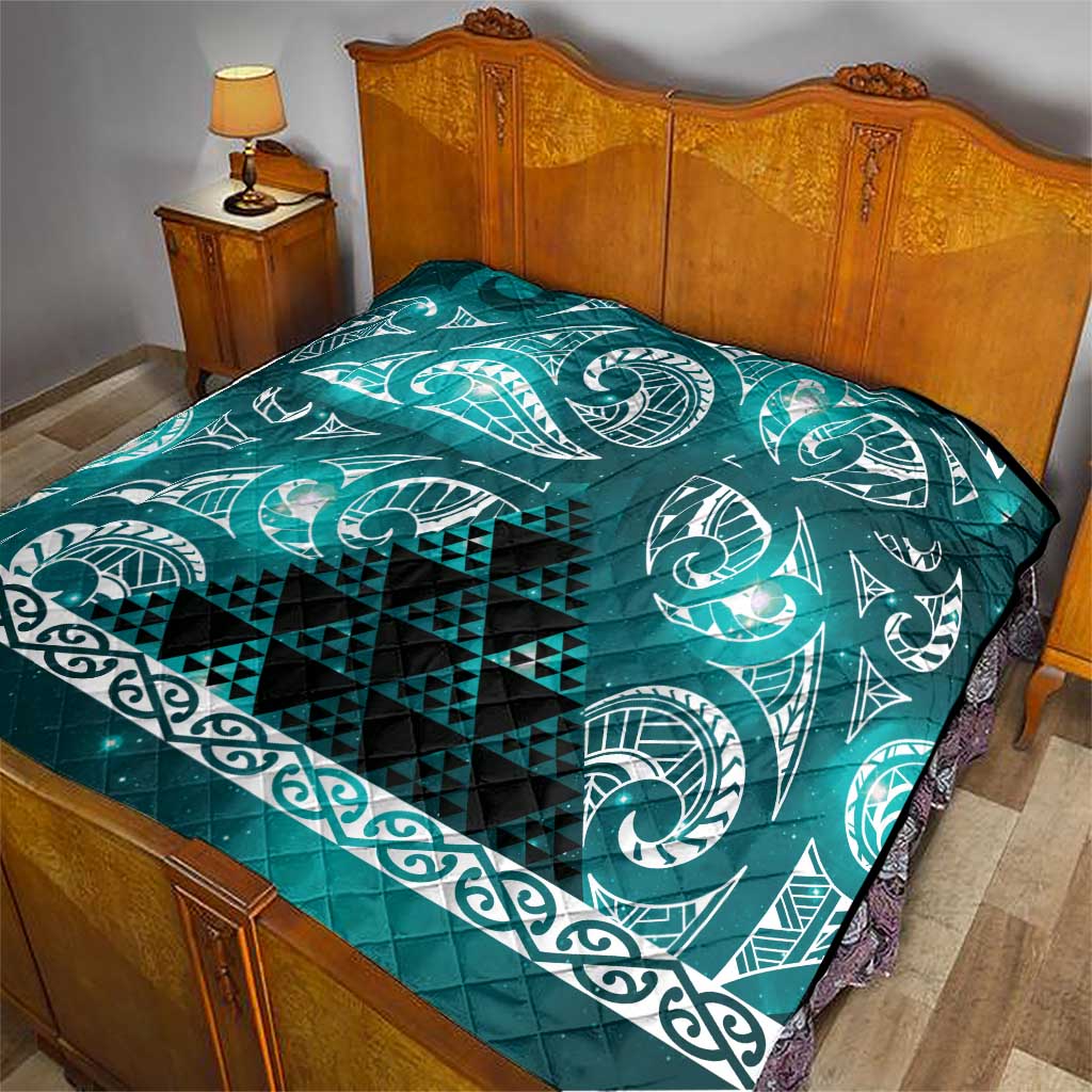 Matariki New Zealand Quilt NZ Niho Taniwha Maori New Year Cyan Galaxy