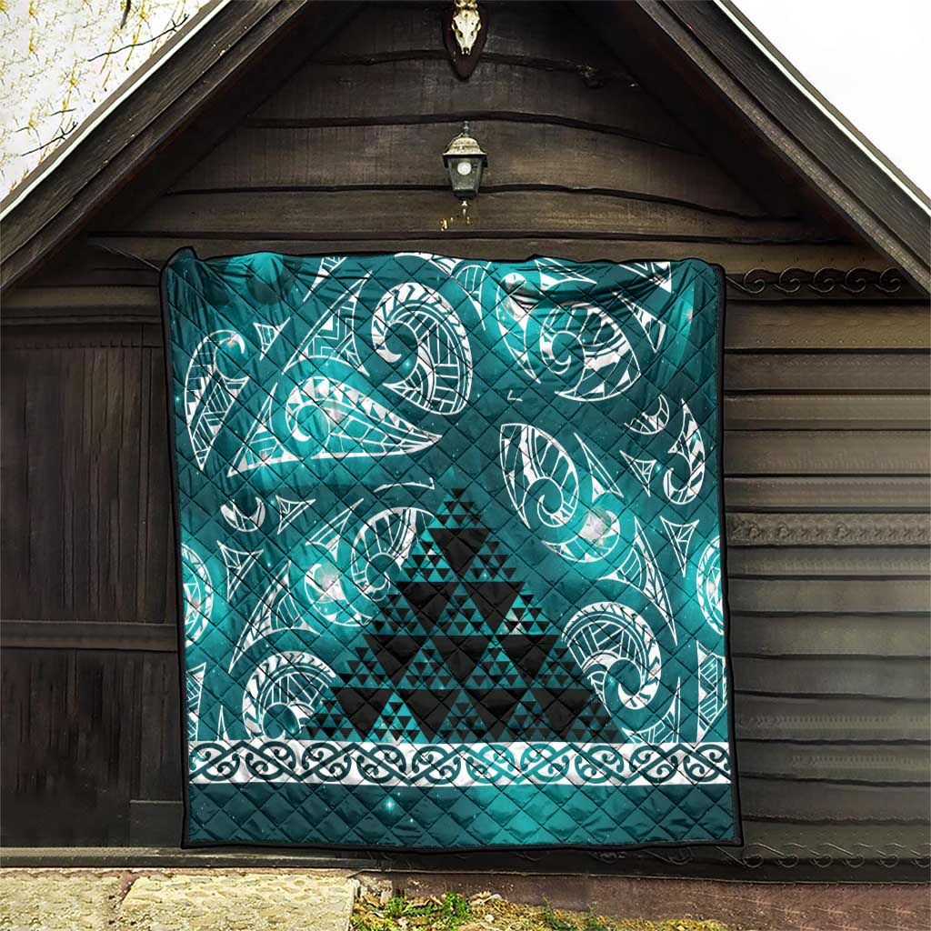 Matariki New Zealand Quilt NZ Niho Taniwha Maori New Year Cyan Galaxy