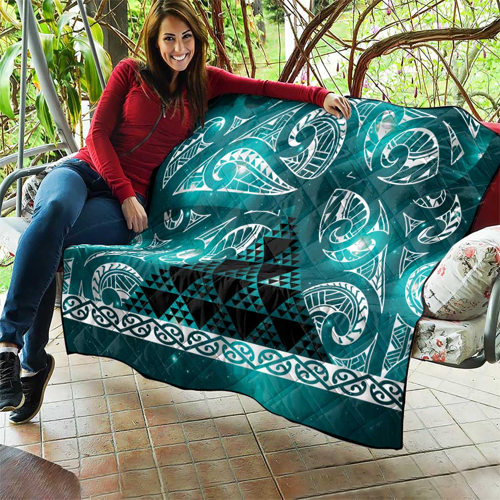 Matariki New Zealand Quilt NZ Niho Taniwha Maori New Year Cyan Galaxy