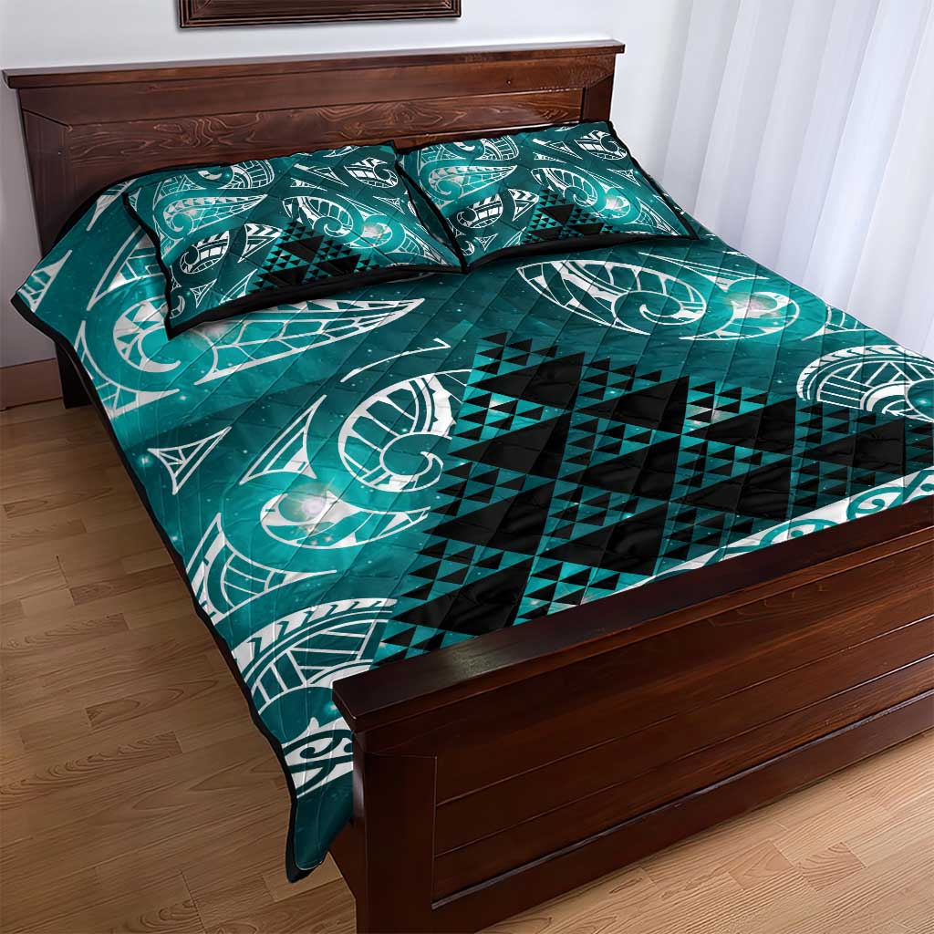Matariki New Zealand Quilt Bed Set NZ Niho Taniwha Maori New Year Cyan Galaxy LT14 - Polynesian Pride