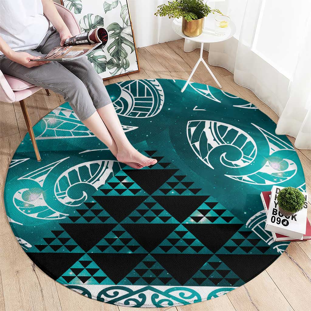 Matariki New Zealand Round Carpet NZ Niho Taniwha Maori New Year Cyan Galaxy LT14 - Polynesian Pride
