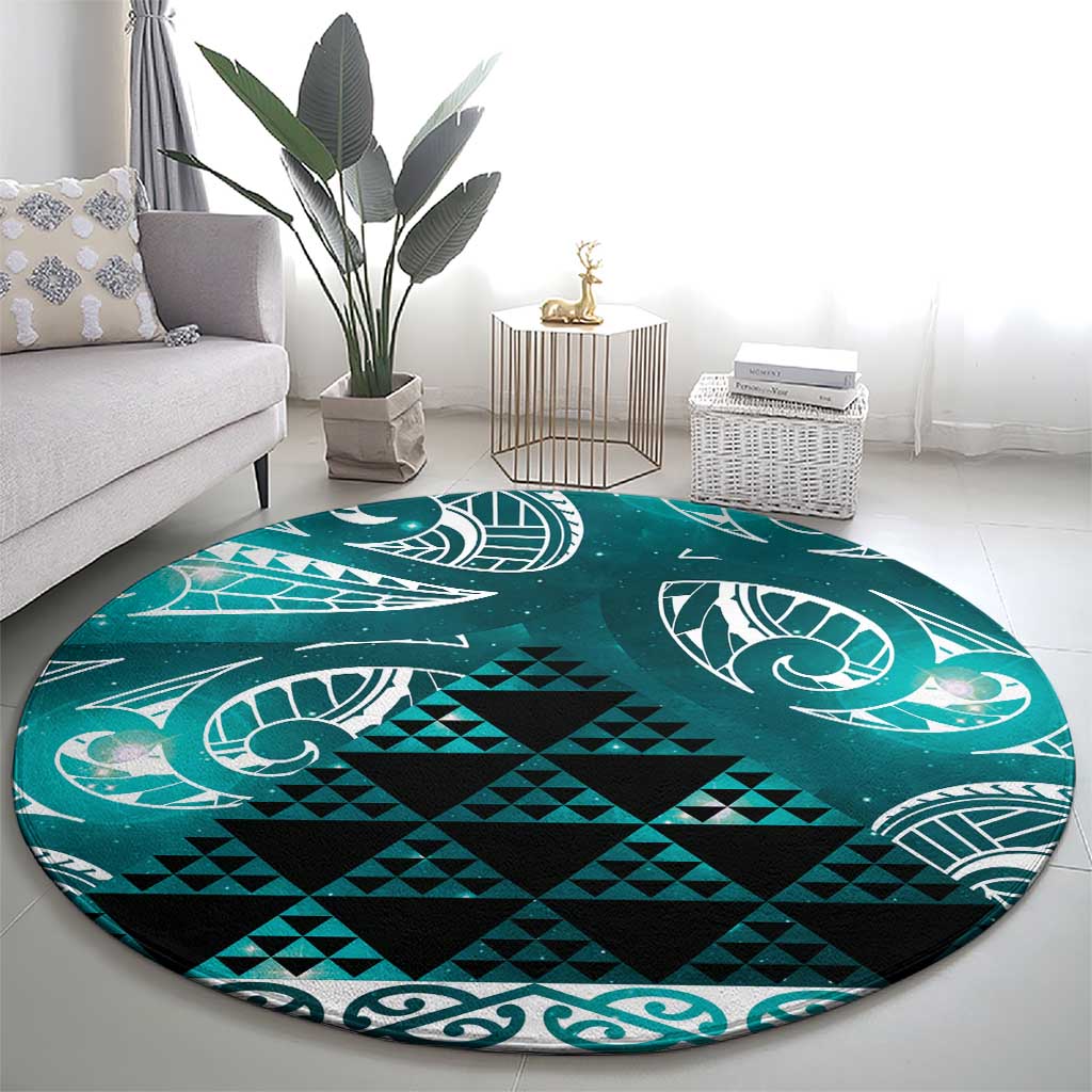 Matariki New Zealand Round Carpet NZ Niho Taniwha Maori New Year Cyan Galaxy LT14 - Polynesian Pride
