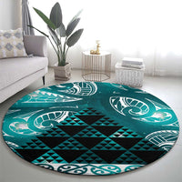 Matariki New Zealand Round Carpet NZ Niho Taniwha Maori New Year Cyan Galaxy LT14 - Polynesian Pride