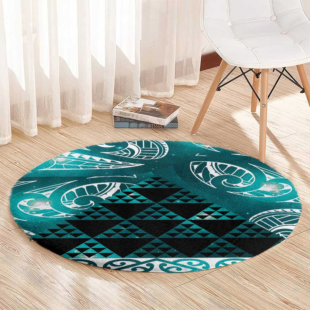 Matariki New Zealand Round Carpet NZ Niho Taniwha Maori New Year Cyan Galaxy LT14 - Polynesian Pride