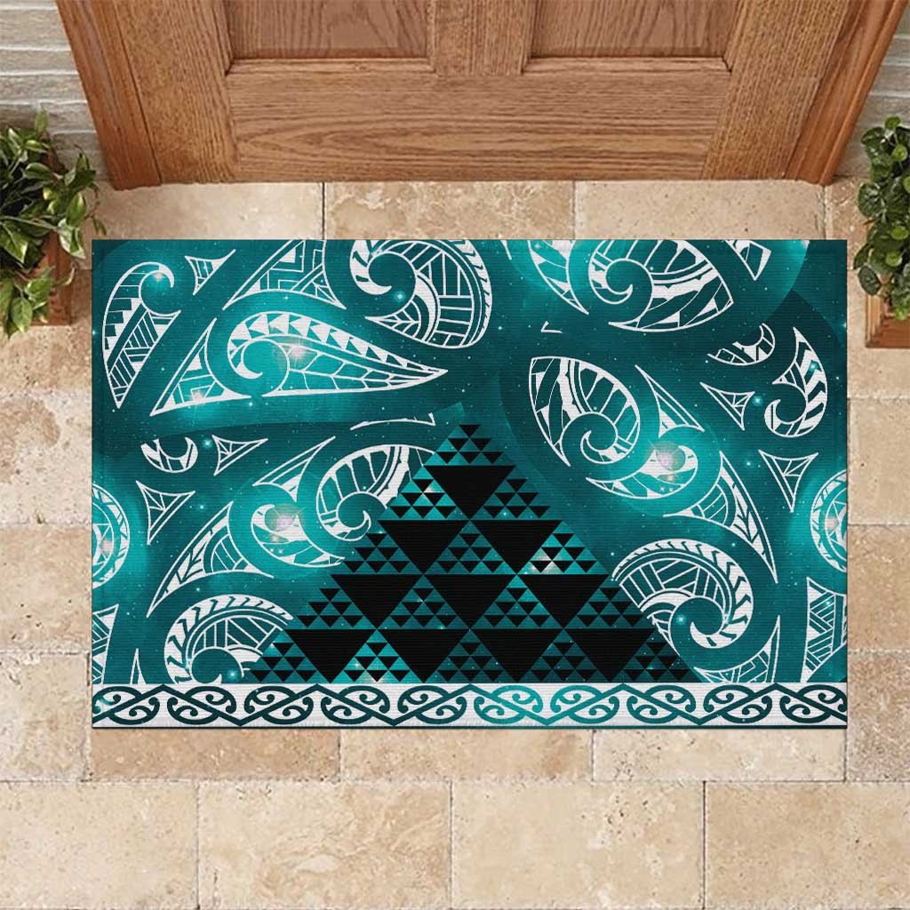 Matariki New Zealand Rubber Doormat NZ Niho Taniwha Maori New Year Cyan Galaxy LT14 Cyan - Polynesian Pride