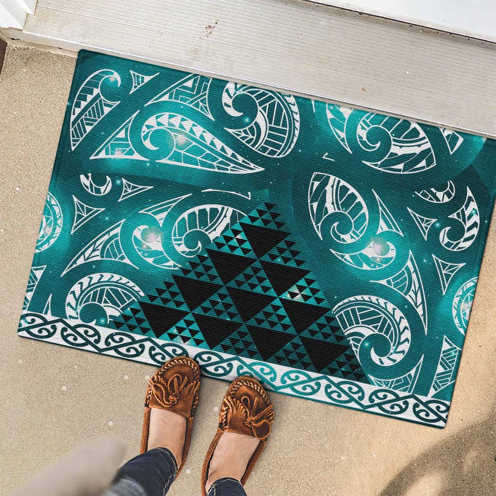 Matariki New Zealand Rubber Doormat NZ Niho Taniwha Maori New Year Cyan Galaxy LT14 - Polynesian Pride