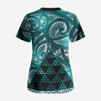 Matariki New Zealand Scrub Top NZ Niho Taniwha Maori New Year Cyan Galaxy LT14 - Polynesian Pride