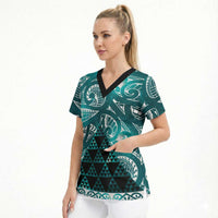 Matariki New Zealand Scrub Top NZ Niho Taniwha Maori New Year Cyan Galaxy LT14 - Polynesian Pride