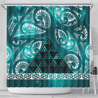Matariki New Zealand Shower Curtain NZ Niho Taniwha Maori New Year Cyan Galaxy LT14 - Polynesian Pride