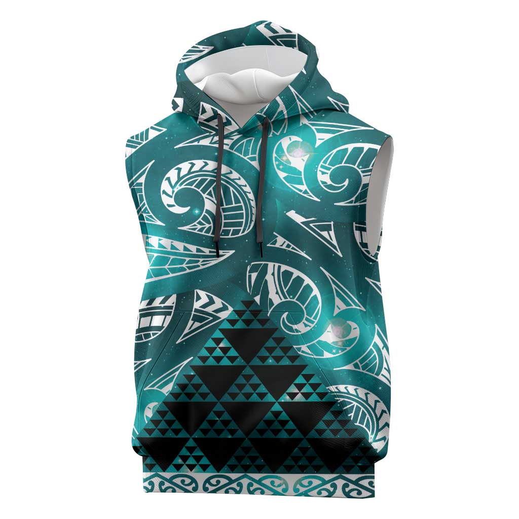 Matariki New Zealand Sleeveless Hoodie NZ Niho Taniwha Maori New Year Cyan Galaxy LT14 Cyan - Polynesian Pride
