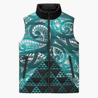 Matariki New Zealand Sleeveless Puffer Jacket NZ Niho Taniwha Maori New Year Cyan Galaxy LT14 Unisex Cyan - Polynesian Pride