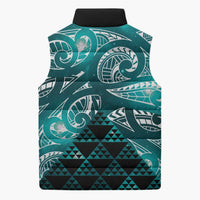 Matariki New Zealand Sleeveless Puffer Jacket NZ Niho Taniwha Maori New Year Cyan Galaxy LT14 - Polynesian Pride