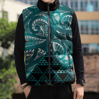 Matariki New Zealand Sleeveless Puffer Jacket NZ Niho Taniwha Maori New Year Cyan Galaxy LT14 - Polynesian Pride