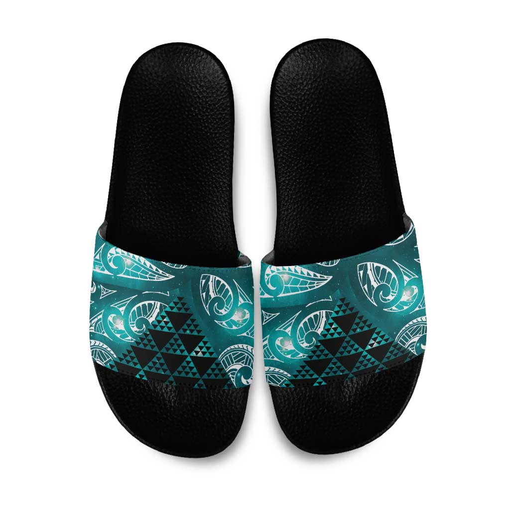 Matariki New Zealand Slide Sandals NZ Niho Taniwha Maori New Year Cyan Galaxy LT14 Cyan - Polynesian Pride