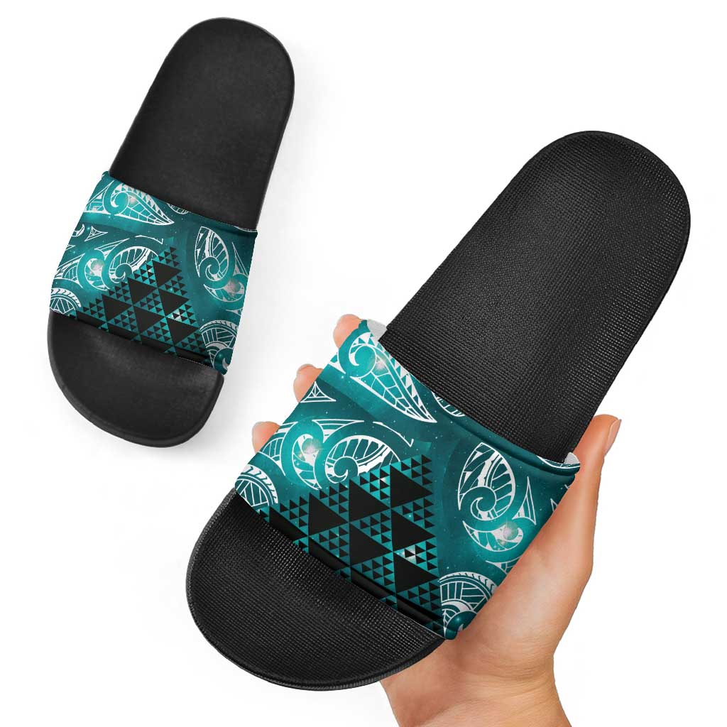 Matariki New Zealand Slide Sandals NZ Niho Taniwha Maori New Year Cyan Galaxy LT14 - Polynesian Pride