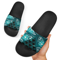 Matariki New Zealand Slide Sandals NZ Niho Taniwha Maori New Year Cyan Galaxy LT14 - Polynesian Pride