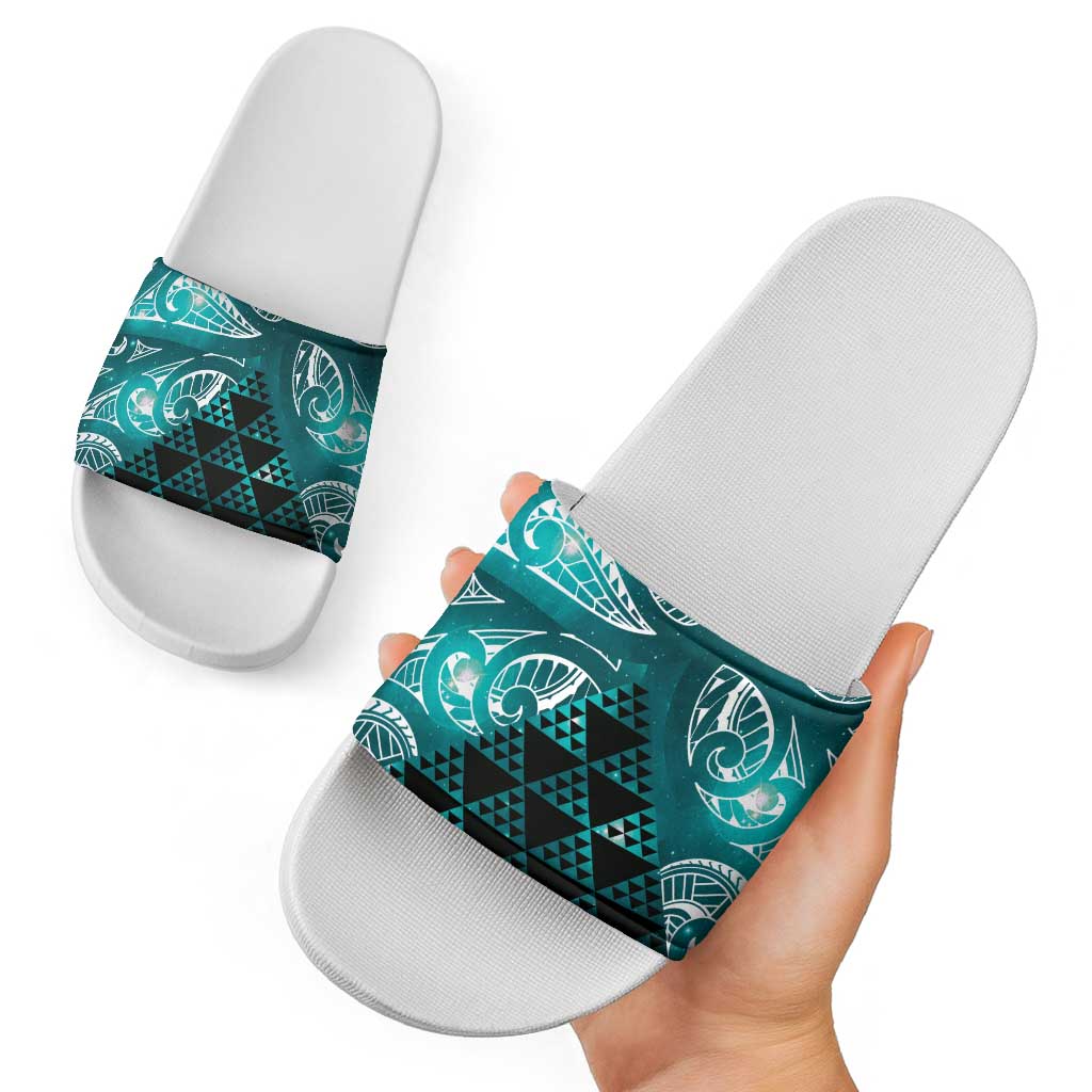 Matariki New Zealand Slide Sandals NZ Niho Taniwha Maori New Year Cyan Galaxy LT14 - Polynesian Pride