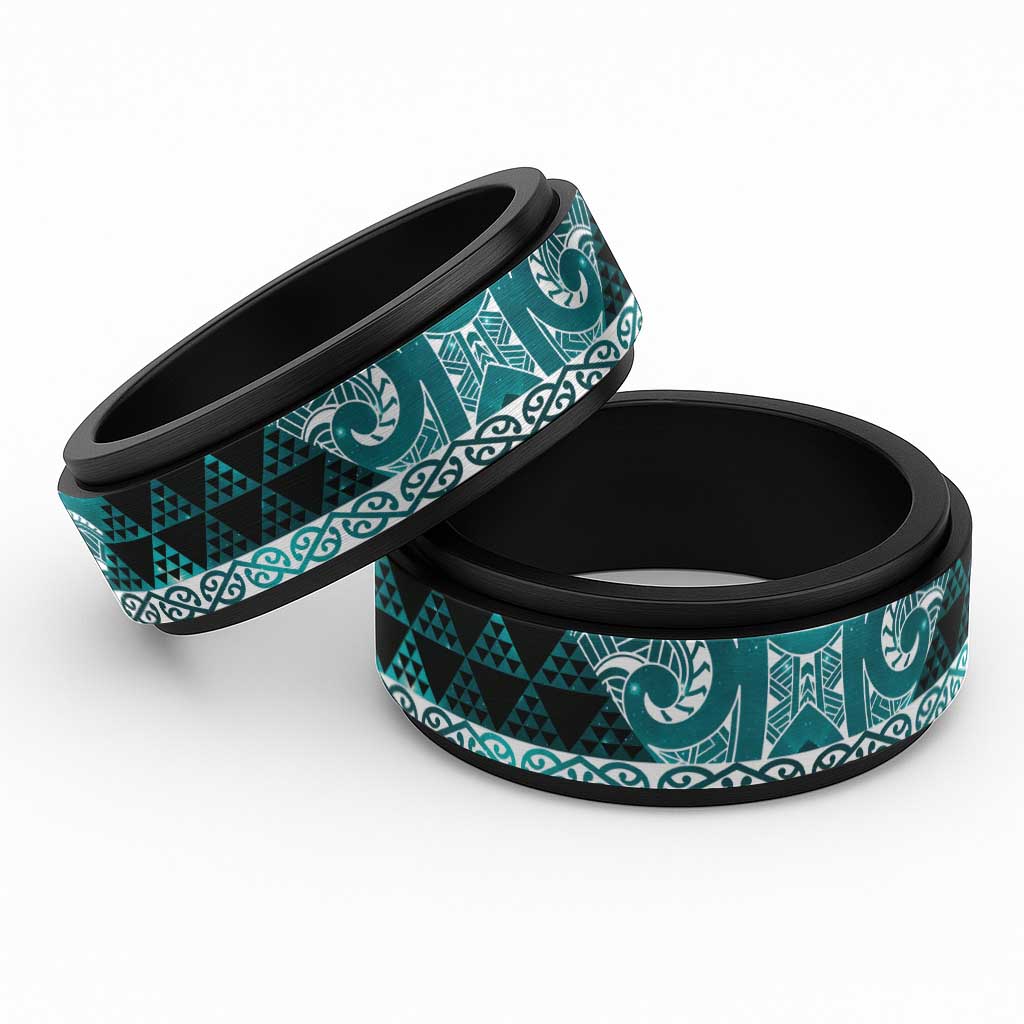 Matariki New Zealand Spinner Ring NZ Niho Taniwha Maori New Year Cyan Galaxy