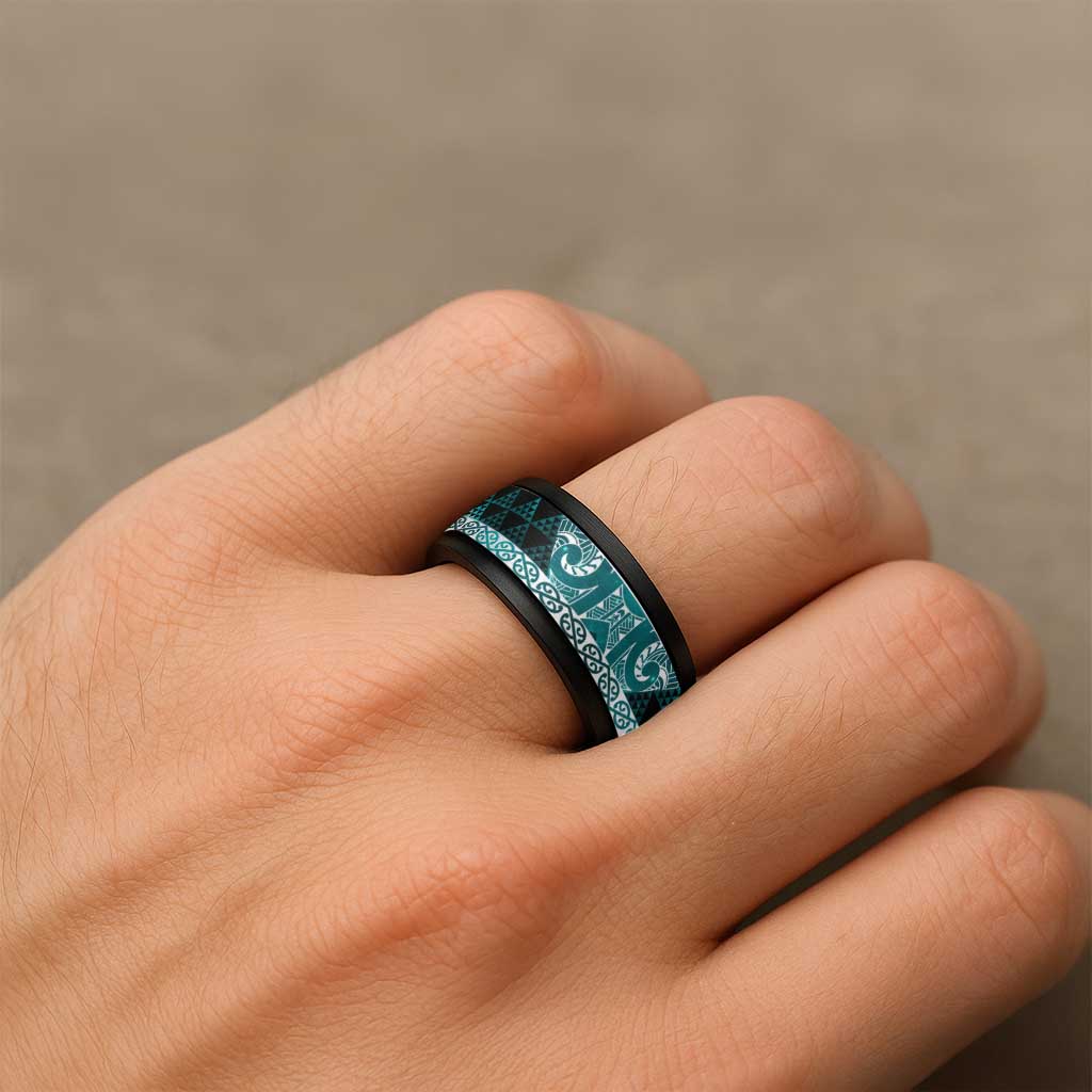 Matariki New Zealand Spinner Ring NZ Niho Taniwha Maori New Year Cyan Galaxy LT14 - Polynesian Pride