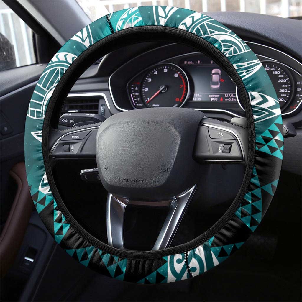 Matariki New Zealand Steering Wheel Cover NZ Niho Taniwha Maori New Year Cyan Galaxy LT14 - Polynesian Pride