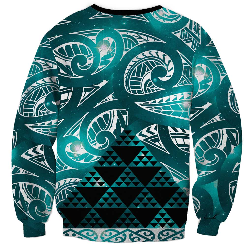 Matariki New Zealand Sweatshirt NZ Niho Taniwha Maori New Year Cyan Galaxy LT14 - Polynesian Pride
