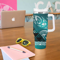 Matariki New Zealand Tumbler With Handle NZ Niho Taniwha Maori New Year Cyan Galaxy LT14 - Polynesian Pride