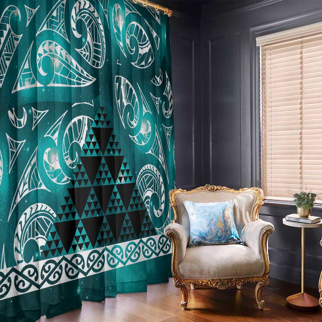 Matariki New Zealand Window Curtain NZ Niho Taniwha Maori New Year Cyan Galaxy LT14 - Polynesian Pride