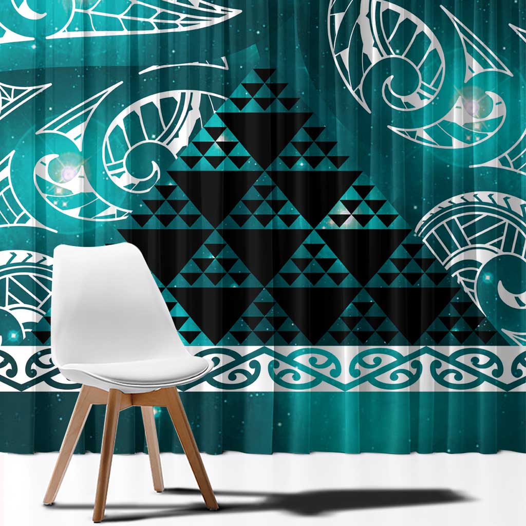 Matariki New Zealand Window Curtain NZ Niho Taniwha Maori New Year Cyan Galaxy LT14 - Polynesian Pride