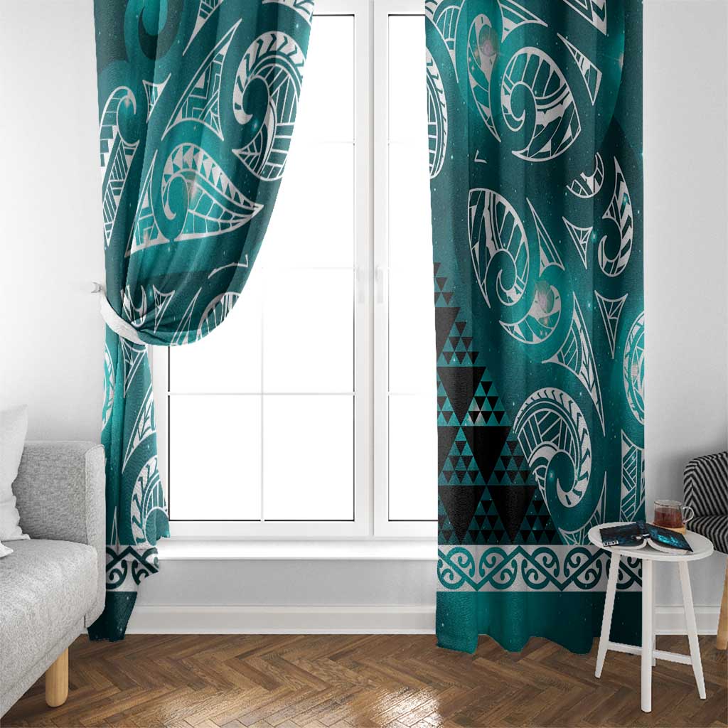 Matariki New Zealand Window Curtain NZ Niho Taniwha Maori New Year Cyan Galaxy LT14 - Polynesian Pride