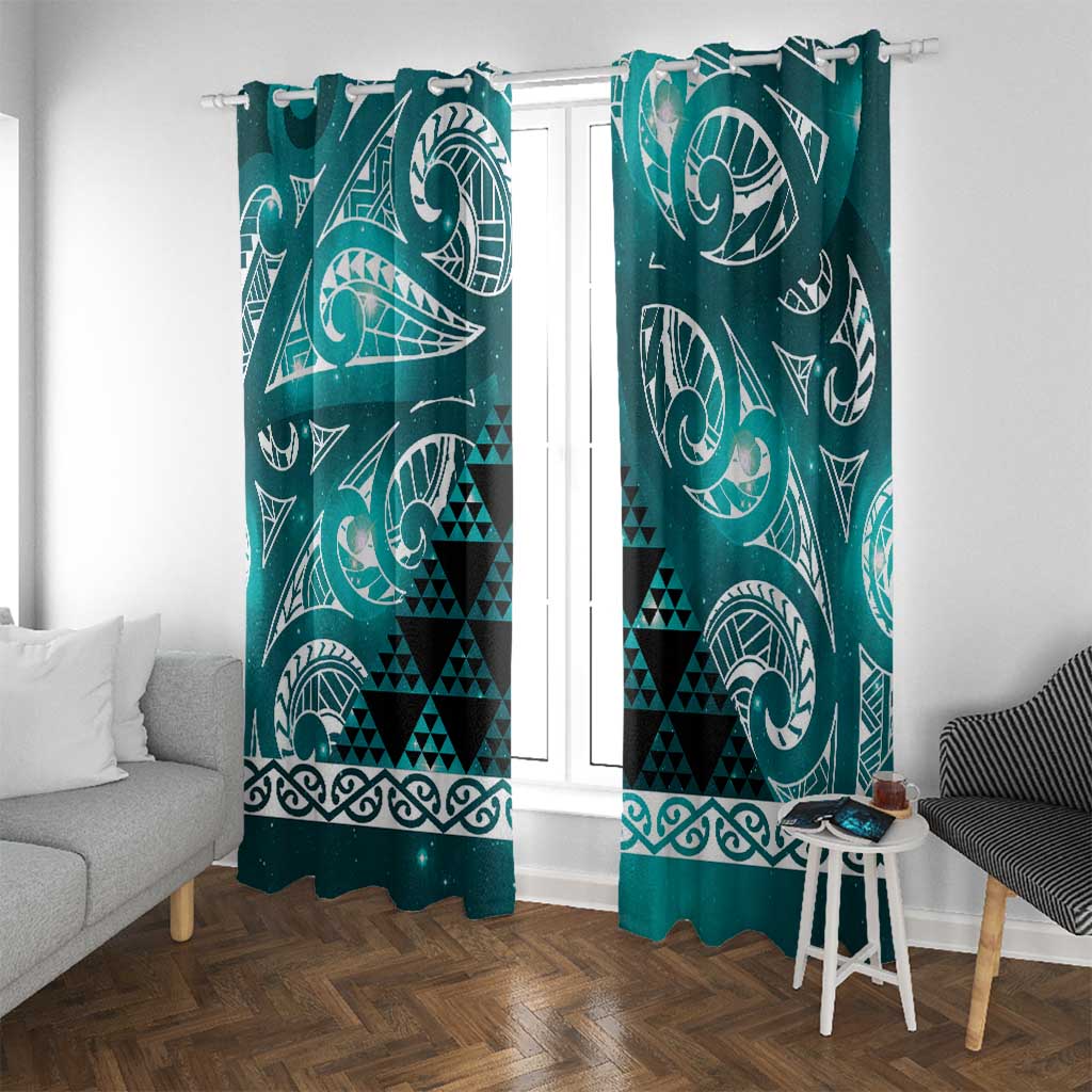 Matariki New Zealand Window Curtain NZ Niho Taniwha Maori New Year Cyan Galaxy LT14 With Grommets Cyan - Polynesian Pride