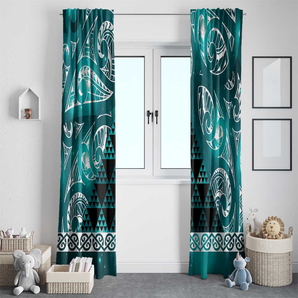Matariki New Zealand Window Curtain NZ Niho Taniwha Maori New Year Cyan Galaxy LT14 - Polynesian Pride