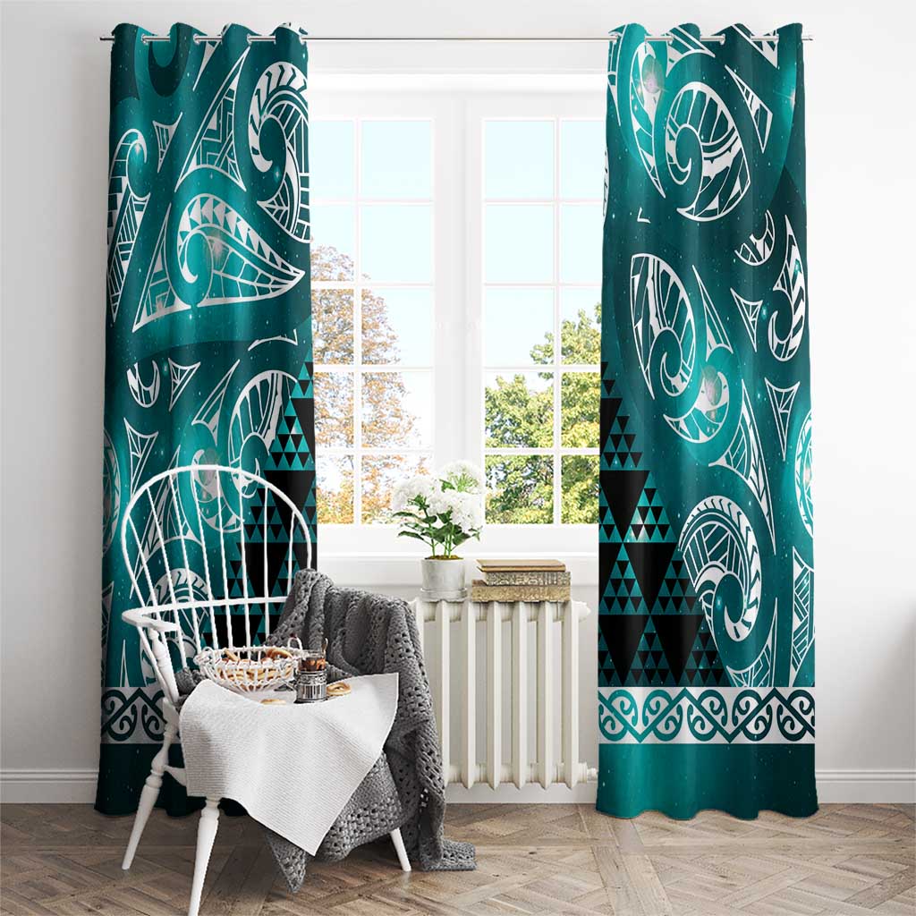 Matariki New Zealand Window Curtain NZ Niho Taniwha Maori New Year Cyan Galaxy LT14 - Polynesian Pride