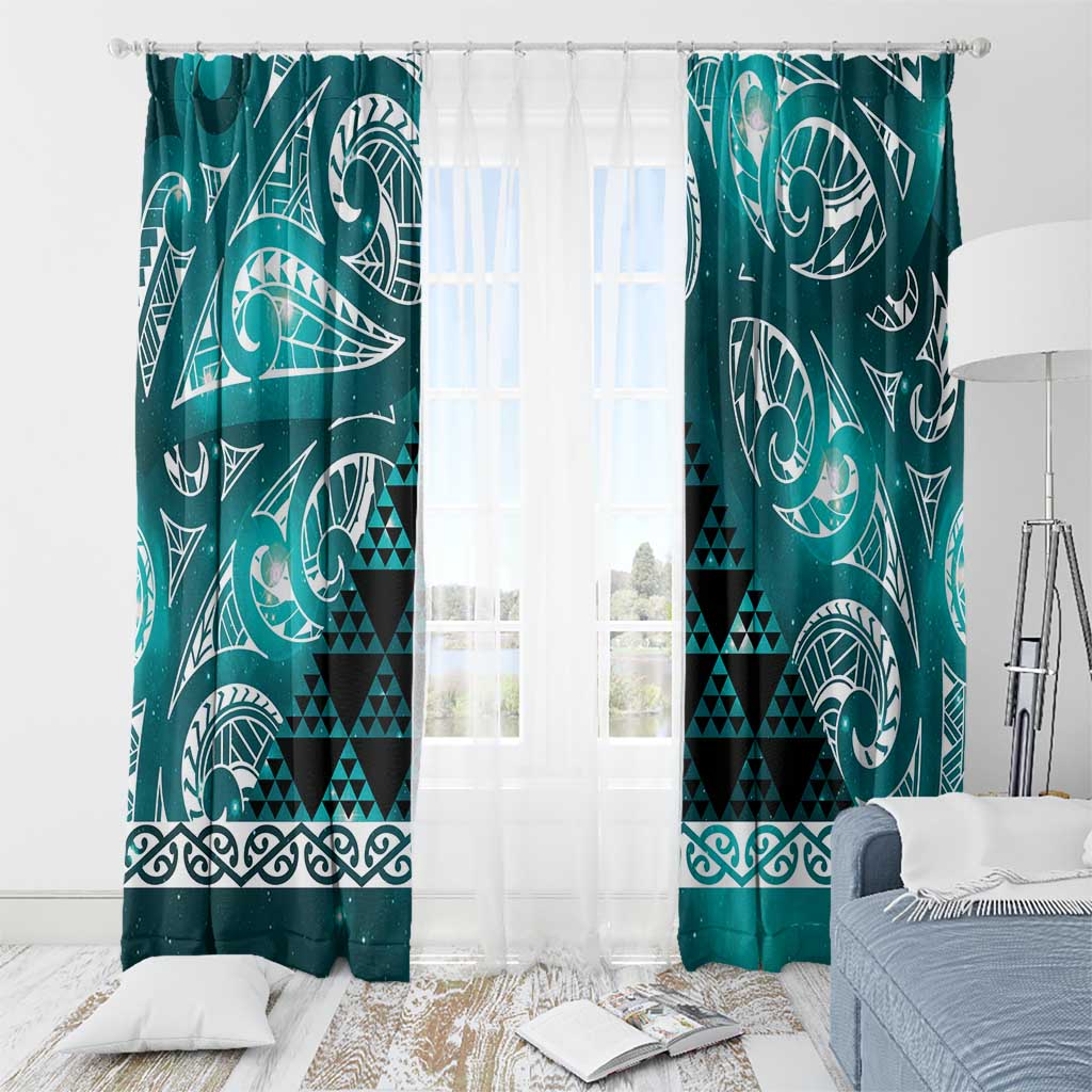 Matariki New Zealand Window Curtain NZ Niho Taniwha Maori New Year Cyan Galaxy LT14 - Polynesian Pride