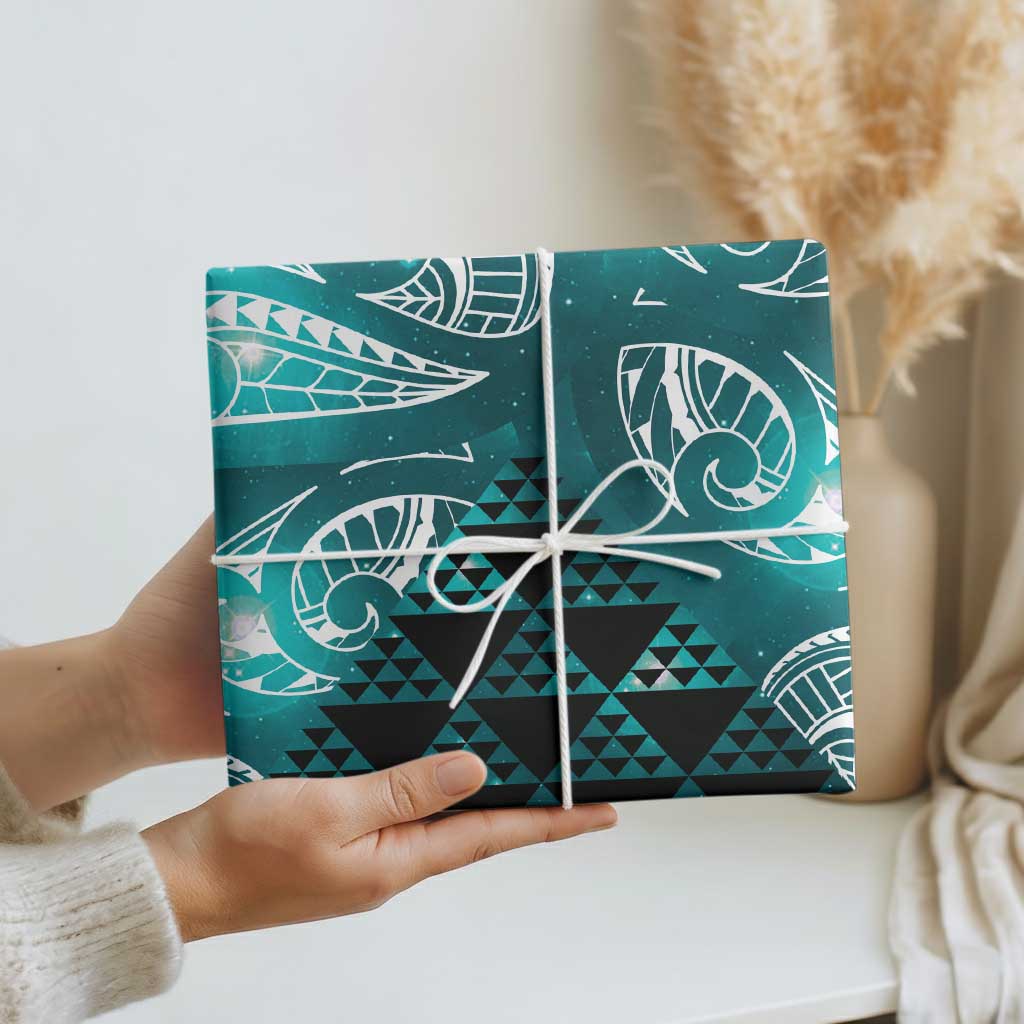 Matariki New Zealand Wrapping Paper NZ Niho Taniwha Maori New Year Cyan Galaxy