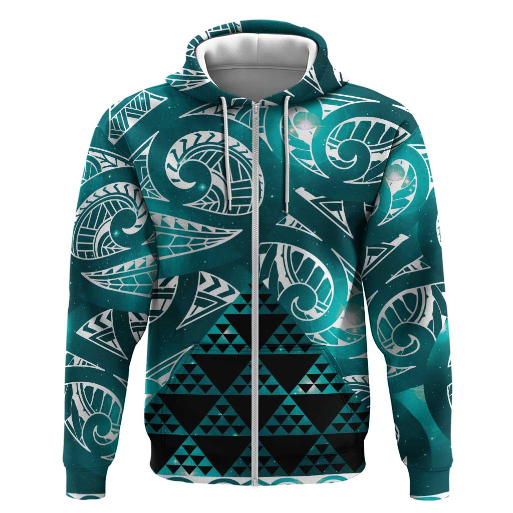 Matariki New Zealand Zip Hoodie NZ Niho Taniwha Maori New Year Cyan Galaxy LT14 Zip Hoodie Cyan - Polynesian Pride