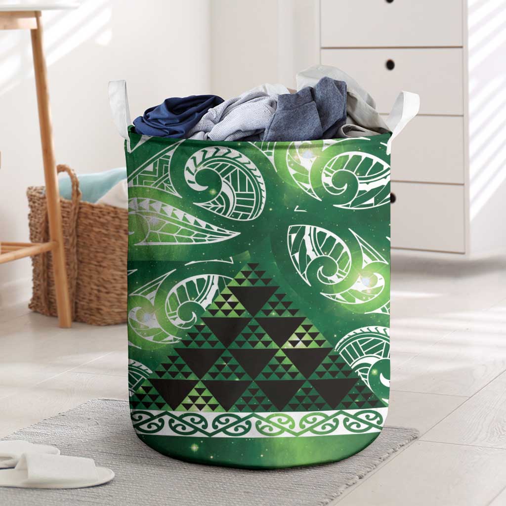 Matariki New Zealand Laundry Basket NZ Niho Taniwha Maori New Year Green Galaxy LT14 Green - Polynesian Pride