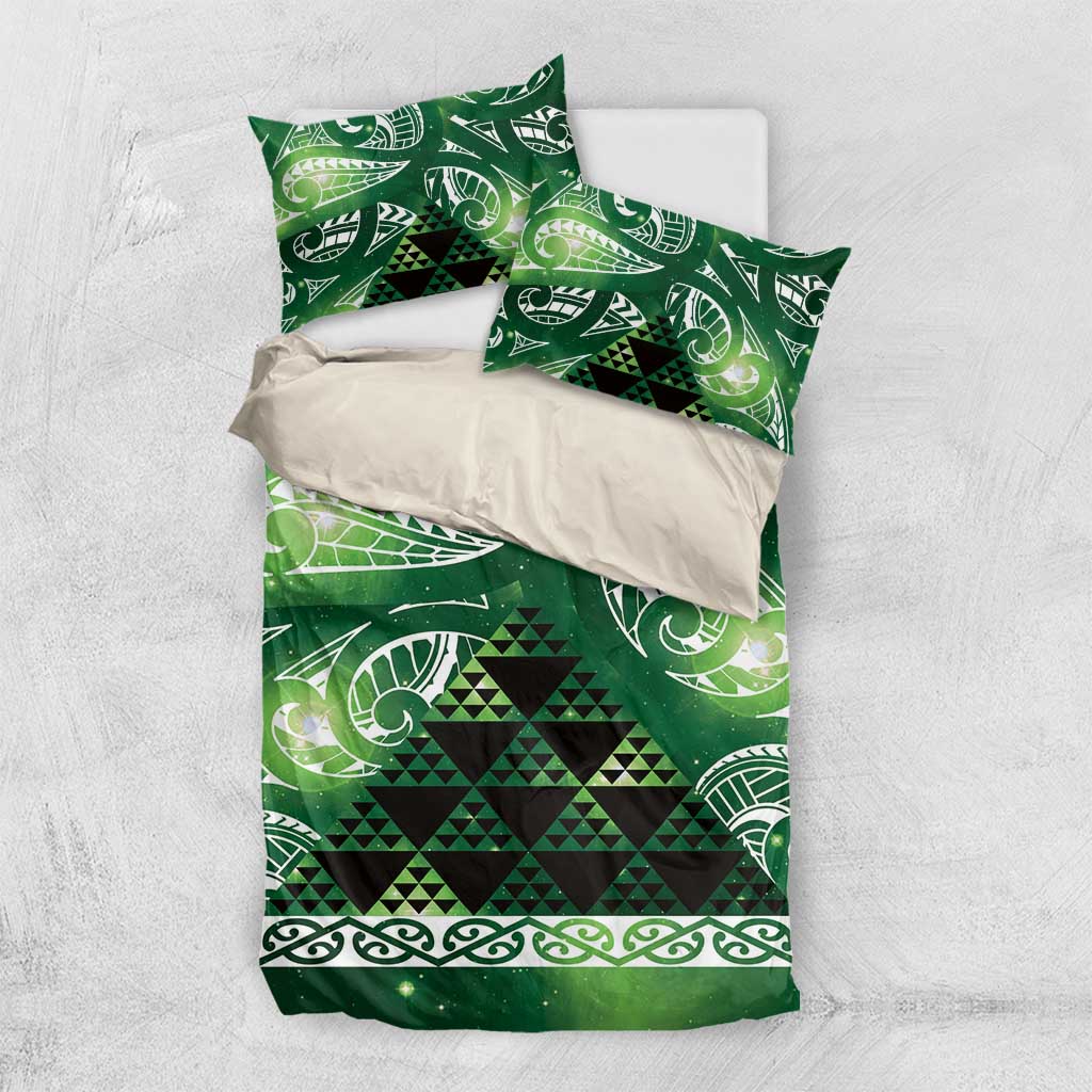 Matariki New Zealand Bedding Set NZ Niho Taniwha Maori New Year Green Galaxy LT14 US Twin 172cm x 218cm Green - Polynesian Pride