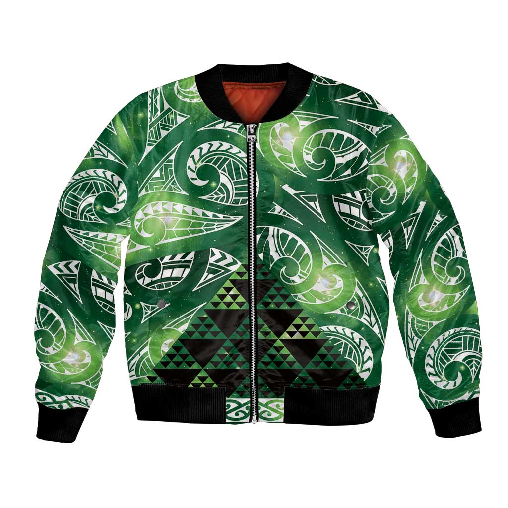Matariki New Zealand Bomber Jacket NZ Niho Taniwha Maori New Year Green Galaxy LT14 Unisex Green - Polynesian Pride