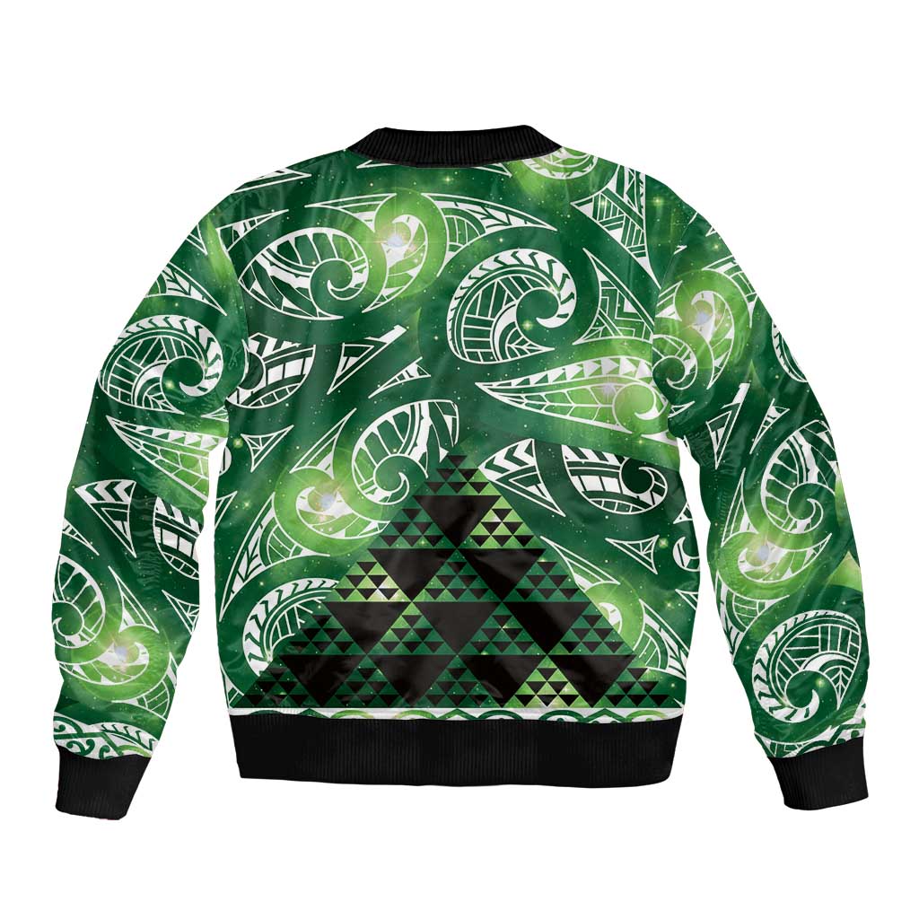 Matariki New Zealand Bomber Jacket NZ Niho Taniwha Maori New Year Green Galaxy LT14 - Polynesian Pride