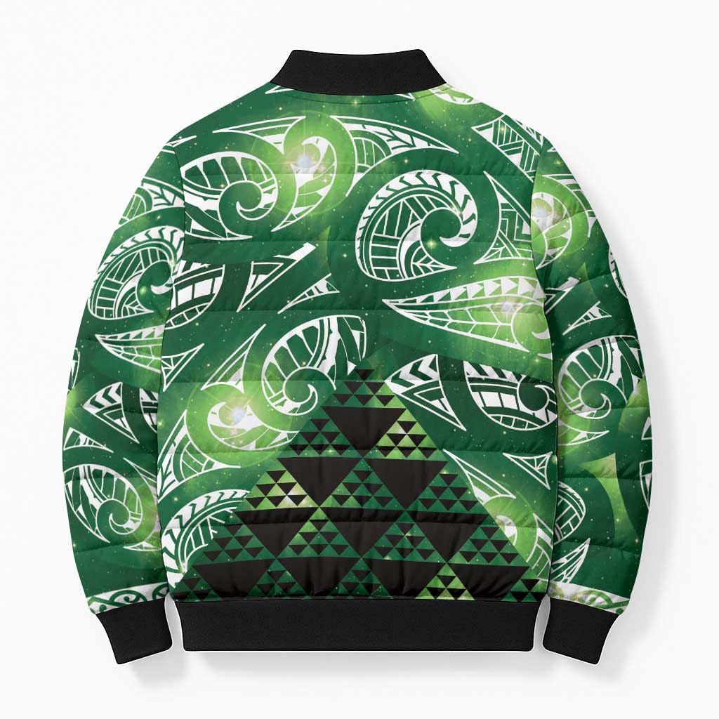 Matariki New Zealand Bomber Puffer Jacket NZ Niho Taniwha Maori New Year Green Galaxy LT14 - Polynesian Pride