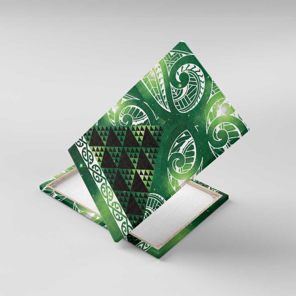 Matariki New Zealand Canvas Wall Art NZ Niho Taniwha Maori New Year Green Galaxy LT14 With Frame Green - Polynesian Pride