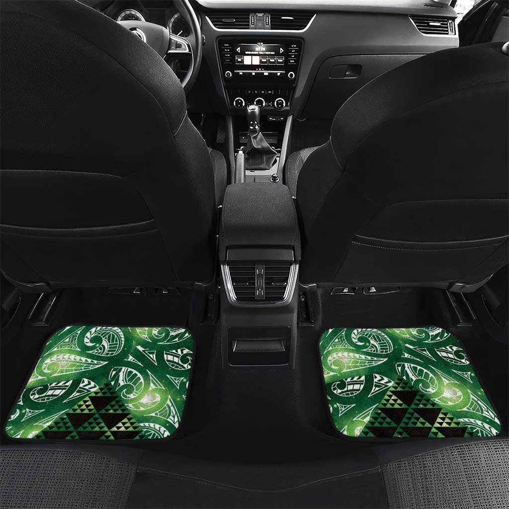 Matariki New Zealand Car Mats NZ Niho Taniwha Maori New Year Green Galaxy LT14 Set 2pcs - Back Green - Polynesian Pride
