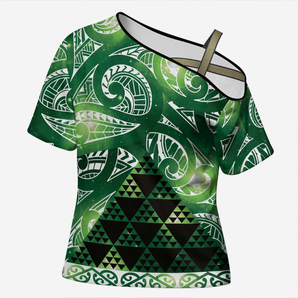 Matariki New Zealand Cross Shoulder Shirt NZ Niho Taniwha Maori New Year Green Galaxy