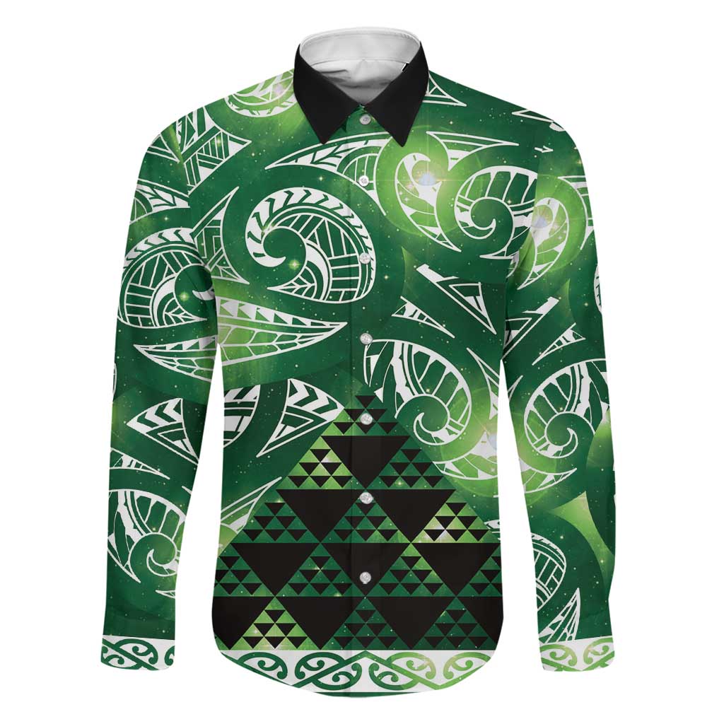 Matariki New Zealand Family Matching Long Sleeve Bodycon Dress and Hawaiian Shirt NZ Niho Taniwha Maori New Year Green Galaxy