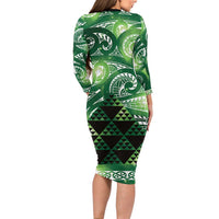 Matariki New Zealand Family Matching Long Sleeve Bodycon Dress and Hawaiian Shirt NZ Niho Taniwha Maori New Year Green Galaxy
