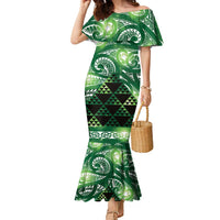 Matariki New Zealand Family Matching Mermaid Dress and Hawaiian Shirt NZ Niho Taniwha Maori New Year Green Galaxy